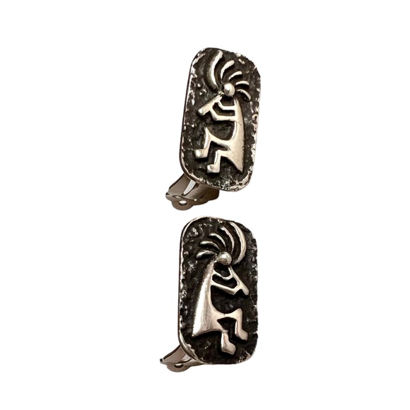 Vintage Navajo Kokopelli Clip Earrings .925 Silver Signed - Picture 3 of 9